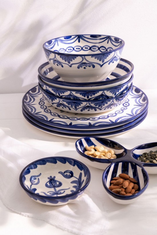 Jline Lebrillo Bowl Granada Ceramic White Cobalto Blue.