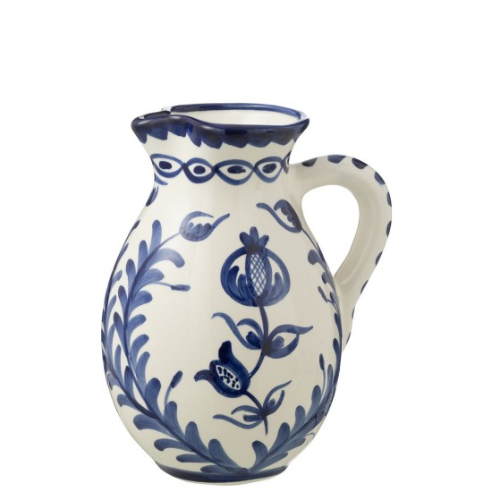 J Line Pitcher Granada Ceramic White Cobalto Blue Large serviesseries Serviezen JO52142.