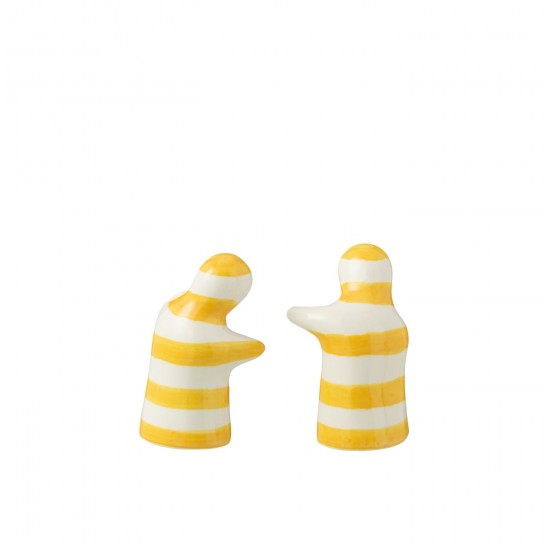 J Line série de vaisselle Jolipa Salt Pepper Granada Stripes Ceramic White Yellow.