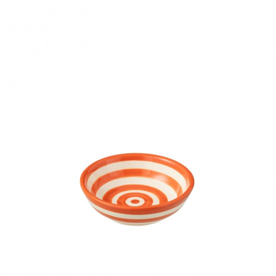 J Line Bowl Granada Stripes Low Ceramic White Orange Small ontbijtkommen JO52164.