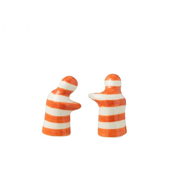 J Line série de vaisselle Jolipa Salt Pepper Granada Stripes Ceramic White Orange.