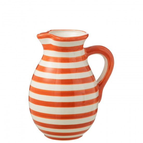 J Line Pitcher Granada Stripes Ceramic White Orange Large serviesseries Serviezen JO52176.