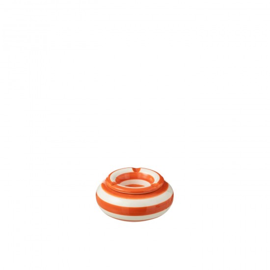 J Line Ashtray Granada Stripes Ceramic White Orange Small serviesseries Serviezen JO52177.