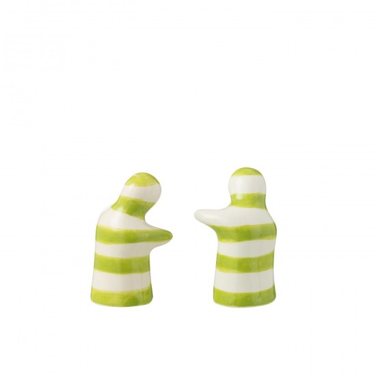 J Line série de vaisselle Jolipa Salt Pepper Granada Stripes Ceramic White Green.