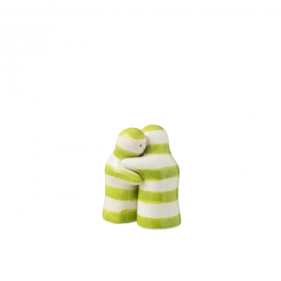 J Line Salt Pepper Granada Stripes Ceramic White Green serviesseries Serviezen JO52188.