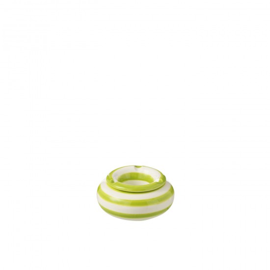 J Line Ashtray Granada Stripes Ceramic White Green Small serviesseries Serviezen JO52194.