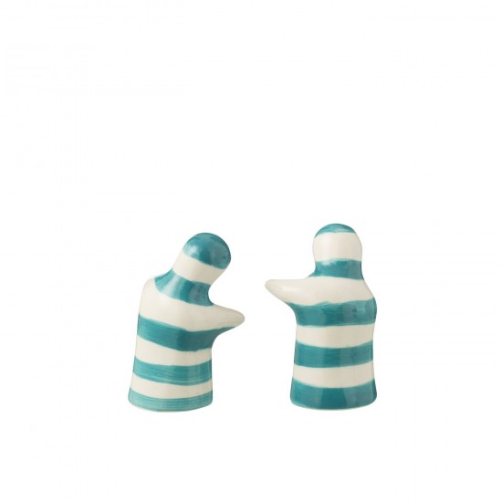 J Line série de vaisselle Jolipa Salt Pepper Granada Stripes Ceramic White Aqua.