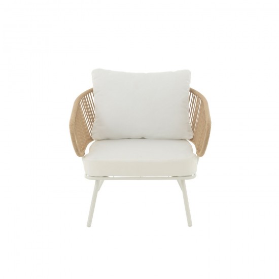 J Line Set 3 Sedie Poa Metallo Rattan Bianco Juego De 3 Sillas Hierro Poa Ratán Blanco.