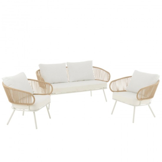 J Line Set Van Drie Stoel Bank Poa Metaal Rattan Wit loungesets in aluminium JO52255.