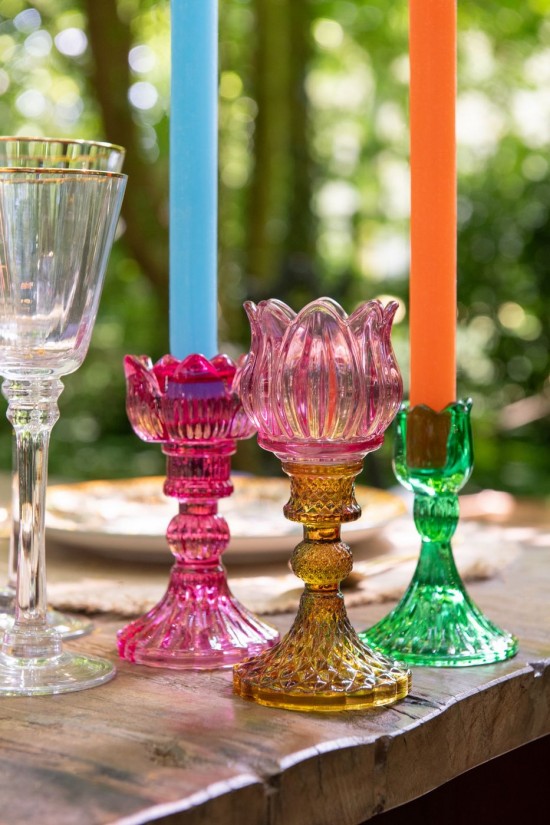 Jline Candelabro Rosa Vidrio Mix Surtido De 3.