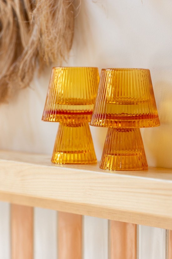 Jline Candelabro Sombrero Vidrio Naranja.