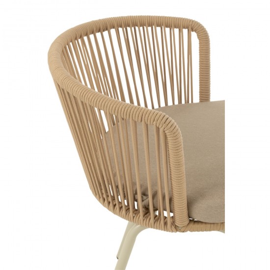 J Line Sedia Toa Acciaio Corda Beige Silla Toa Acero Soga Beige.