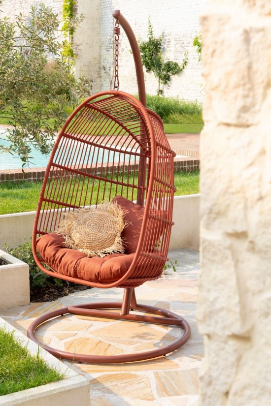 JLine J Line Hangstoel Egga Metaal Koord Rood hangstoel hangzetel schommelstoel.