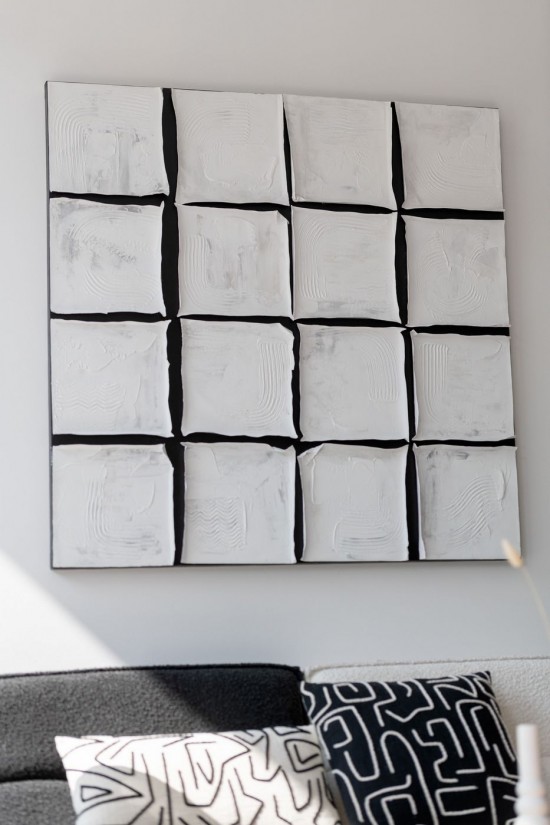 Jline Cuadro Cuadrado Pintura Acrílico Lienzo Blanco Negro.