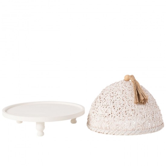 J Line Plateau de service plateaux de service Jolipa Cloche Alimentaire Bois De Sapin Blanc.