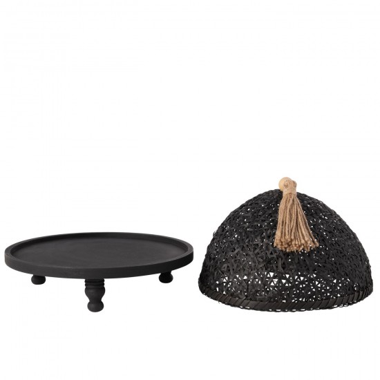 J Line Plateau de service plateaux de service Jolipa Cloche Alimentaire Bois De Sapin Noir.