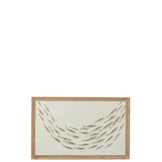 J Line Wanddecoratie School Vissen Zoli Ijzer Sparhout Mix muurkaders JO52506.