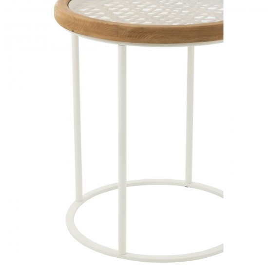 J Line tables d appoint bouts de canapé Jolipa Table Gigogne Mati Bois D Epice Fer Naturel Blanc.