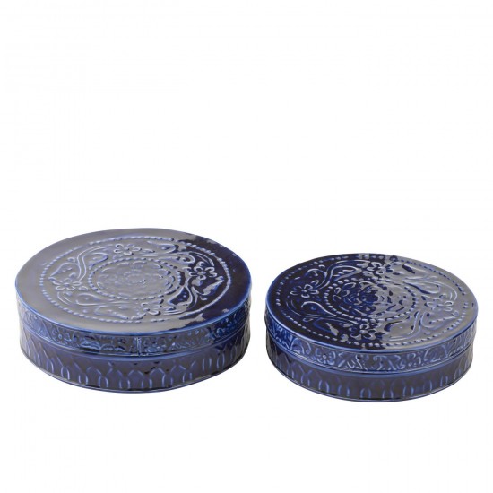 J Line pots potiches avec couvecle Jolipa Set De 2 Boites Nag Bleu Large.