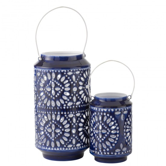 Jline Windlicht Nag Metaal Blauw Wit Large.