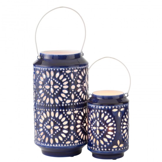 J Line Hurricane Nag Iron Blue White Large lanterns hurricanes.