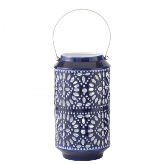 J Line Windlicht Nag Metaal Blauw Wit Large windlichten JO52642.