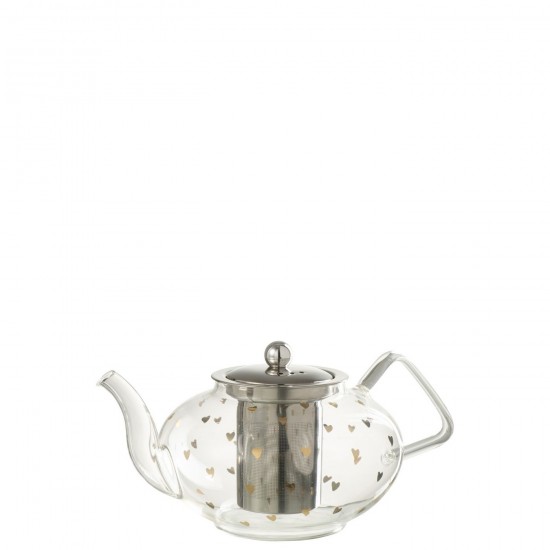 J Line Theepot Hart Glas Transparant Goud kannen theepotten teapotten theekannetjes JO52693.