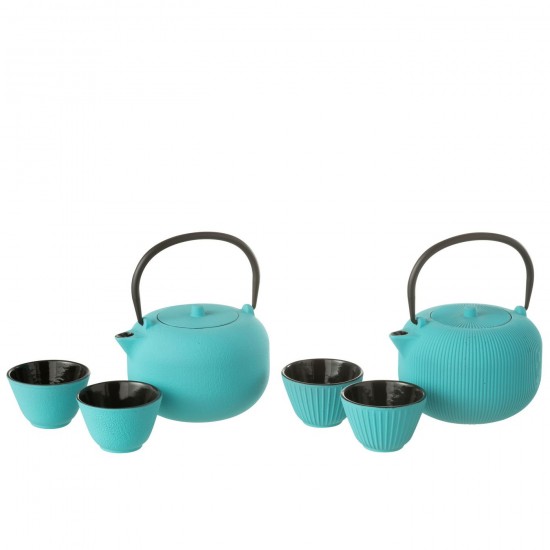 J Line théières Jolipa Boite 1 Theiere Metal Bleu Assortiment De 2.