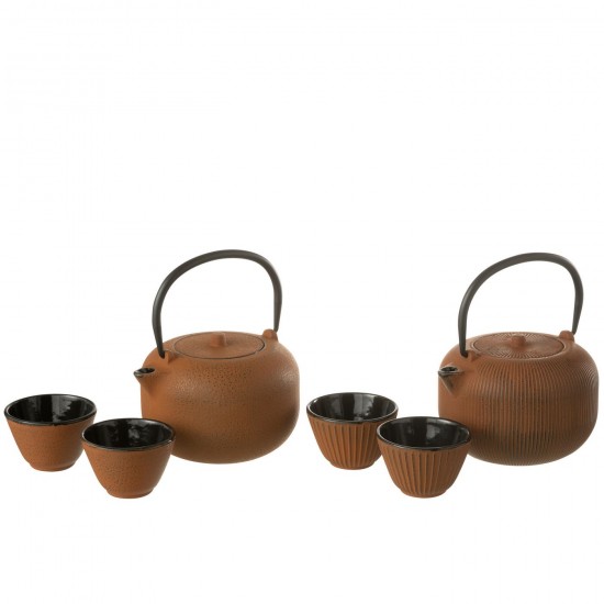 J Line théières Jolipa Boite 1 Theiere Metal Marron Assortiment De 2.