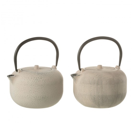 J Line Doos 1 Theekop Metaal Beige kannen theepotten teapotten theekannetjes JO52825.