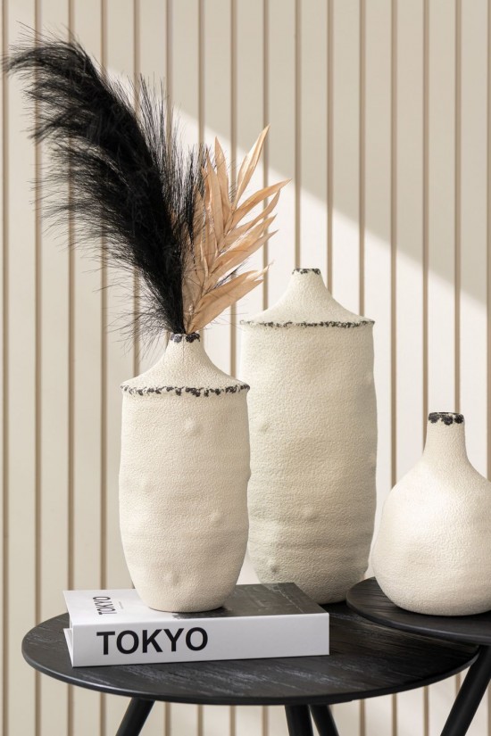 Jline Jarrón Bayo Gres Blanco Negro Grande.