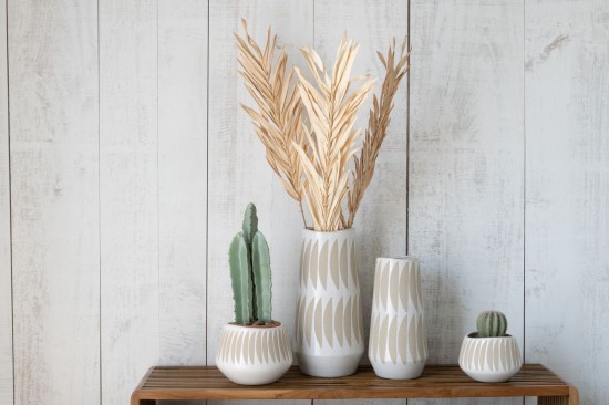 J Line Vaso Kai Gres Beige Bianco Small Jarrón Kai Gres Beige Blanco Pequeño.