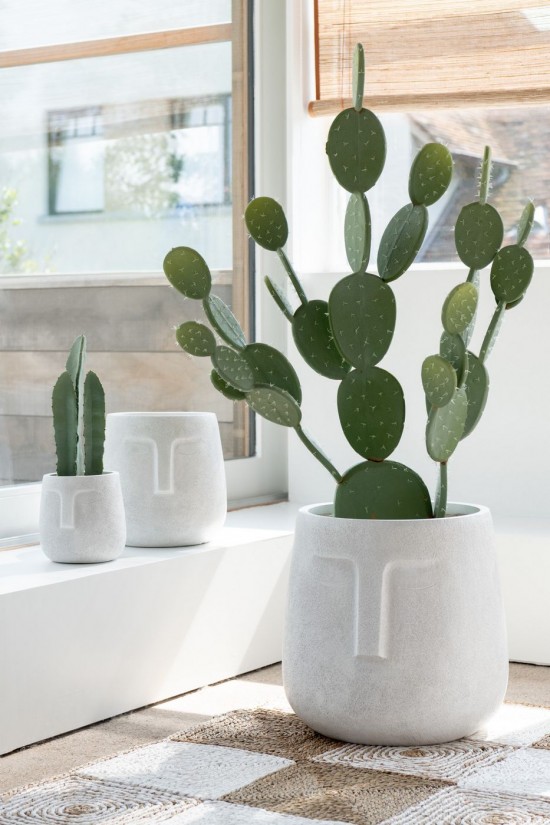 J Line Set 3 Portavasi Moai Argilla Bianco Cachepot Misty Arcilla Negro L.