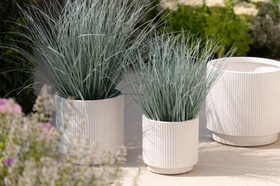 J Line Set 3 Portavasi Misty Argilla Bianco Set De 3 Cachepots Moai Arcilla Blanco.