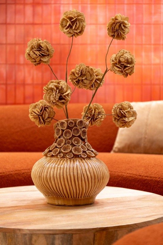 Jline Jarrón Calabaza De Arcilla Coralina Ocre.