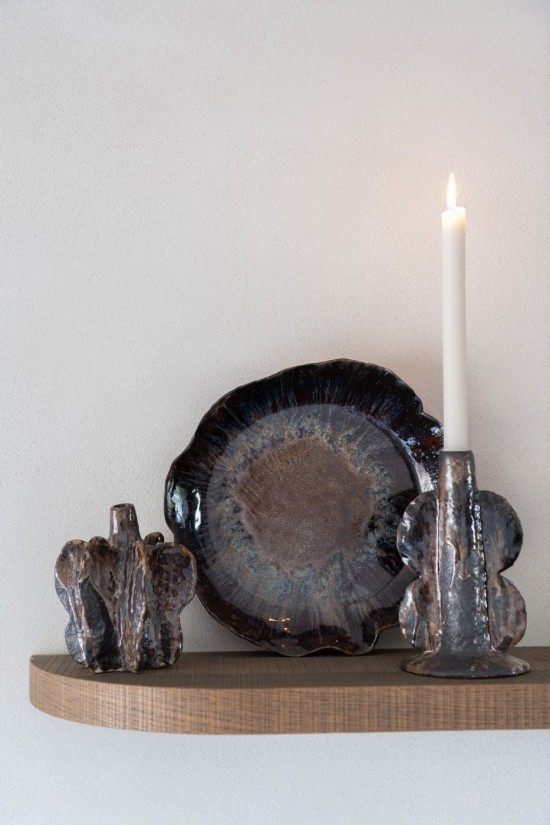 J Line Vaso Naga Ceramica Marrone Nero Small Jarron Naga Ceramica Marron Negro Pequeno.