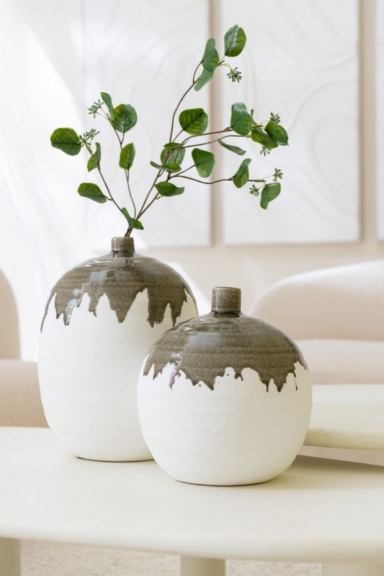 J Line Vaso Olea Bottiglia Ovale Verde Ovila Bianco Jarron Olea Botella Ovalado Oliva Verde Blanco.