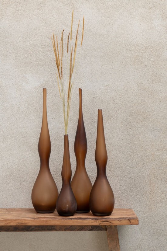 Jline Lote De 3 Jarron Yoko Curvo Flauta Vidrio Marron.