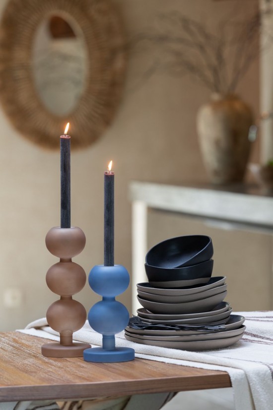 Jline Lote De 2 Candelabro Malik Vidrio Taupe.