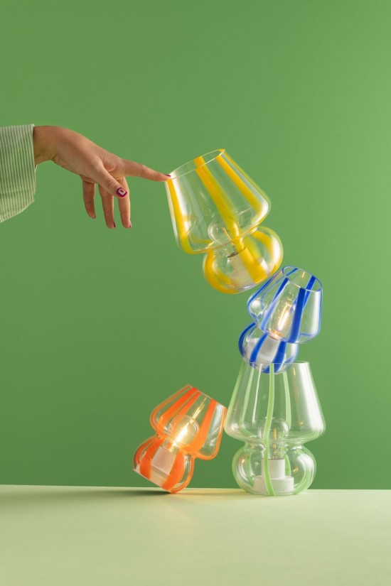 Jline Lampada Da Tavolo Righe Vetro Trasparente Arancione Small.