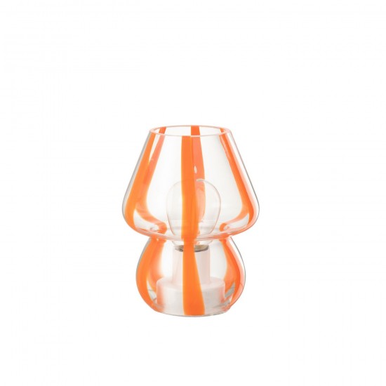 J Line Tafellamp Strepen Glas Transparant Oranje Small Tafellampen Leeslichten Leeslampen Binnenverlichting JO53488.