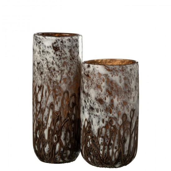 Jline Vaas Kandelaar Petra Glass Bruin Wit Large.