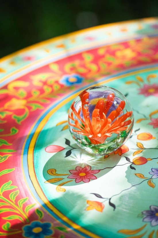 Jline Portapapeles Aster Redondo Vidrio Transparente Rojo Large.