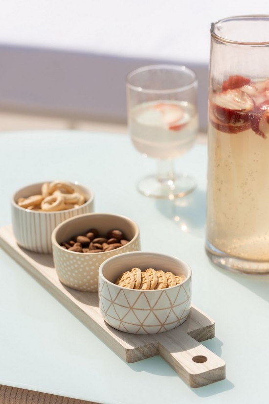 Jline Servicio De Tapas 3 Juegos Bandeja Madera Caja Crema Blanco.