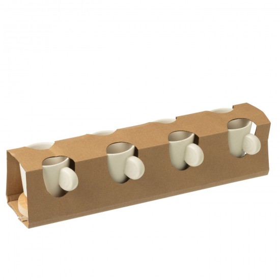 J Line Box Of 4 Coffee Cups Ear Bamboo Base Ceramics White Natural coffee cups.