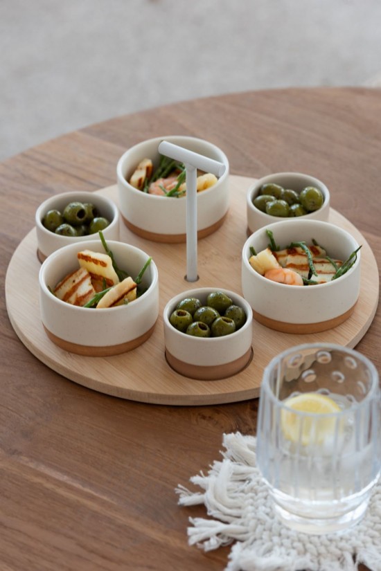 Jline Servicio De Tapas 6 Juegos Bandeja Bambú Caja Blanco Natural.