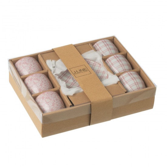 J Line tasses de cafe Jolipa Boite 6 Tasses Sous Tasses Ceramique Rose.