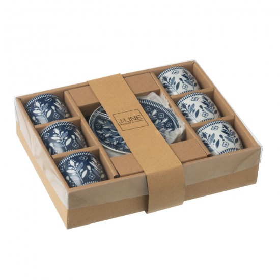 J Line tasses de cafe Jolipa Boite 6 Tasses Sous Tasses Feuilles Ceramique Bleu Fonce.
