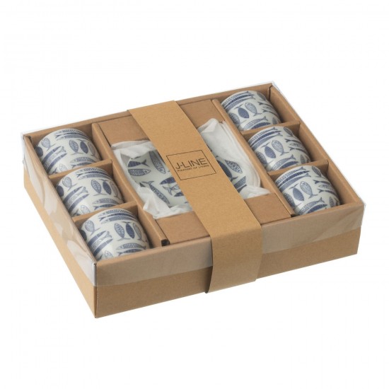 J Line tasses de cafe Jolipa Boite 6 Tasses Sous Tasses Poisson Ceramique Bleu Fonc.