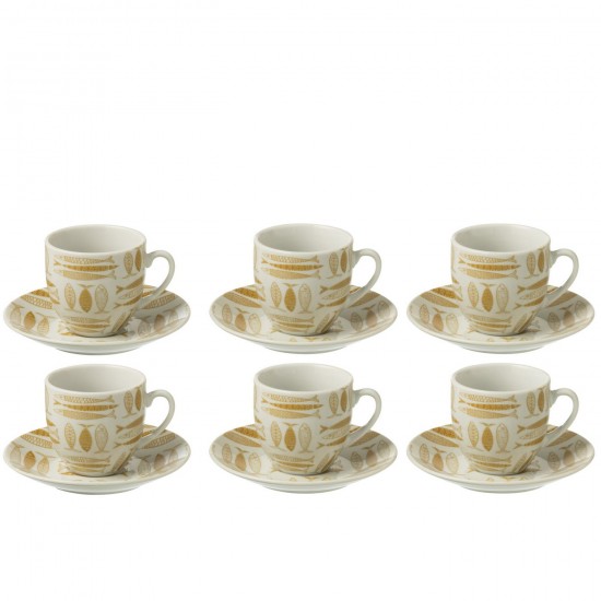 J Line Doos 6 Kopjes Schaal Vis Keramiek Bruin koffietassen koffiekoppen JO53907.